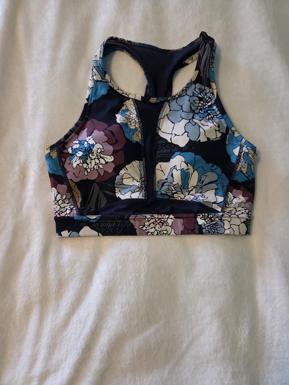 adidas Floral Racerback Sports Bra - Navy, Teal, White, Purple